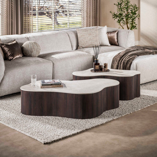 LifestyleFurn Organische Salontafel Akai Keramiek in Taj Mahal-look, Set van 2 stuks - Bruin - ThatLyfeStyle