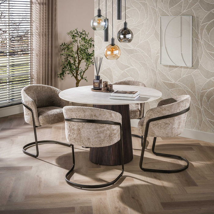 LifestyleFurn Ronde Eettafel Akai Keramiek in Taj Mahal-look, Ø120cm - Bruin