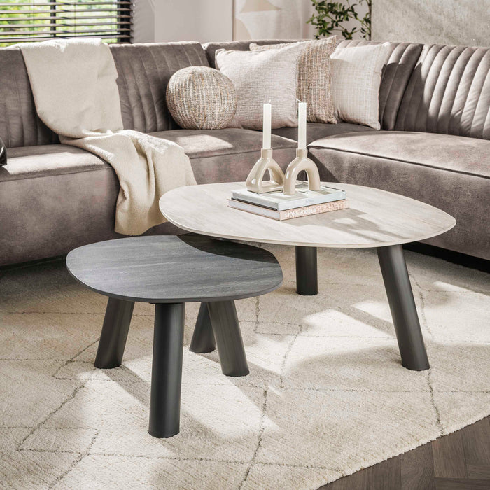 LifestyleFurn Salontafel Dallen Keramiek met travertinlook, Set van 2 stuks - Grijs - Organisch