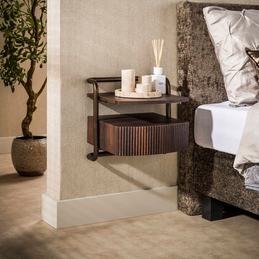 LifestyleFurn Zwevend Nachtkastje Lamond Eikenlook, Met 1 lade - Bruin
