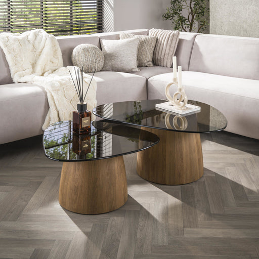 LifestyleFurn Organische Salontafel Kely Driehoek, set van 2 stuks, Brons glas - Bruin - ThatLyfeStyle