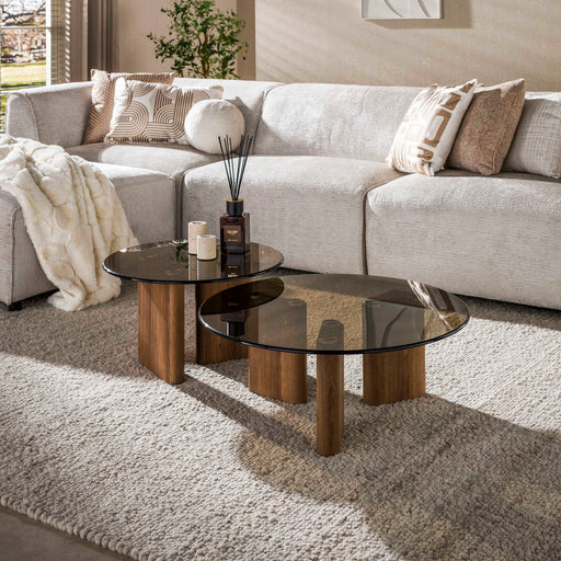 LifestyleFurn Ronde Salontafel Kely Brons glas, Set van 2 stuks - Bruin