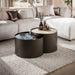 LifestyleFurn (Half)ronde Salontafel Kaity Keramiek in Travertinlook en bruin glas, Set van 2 stuks