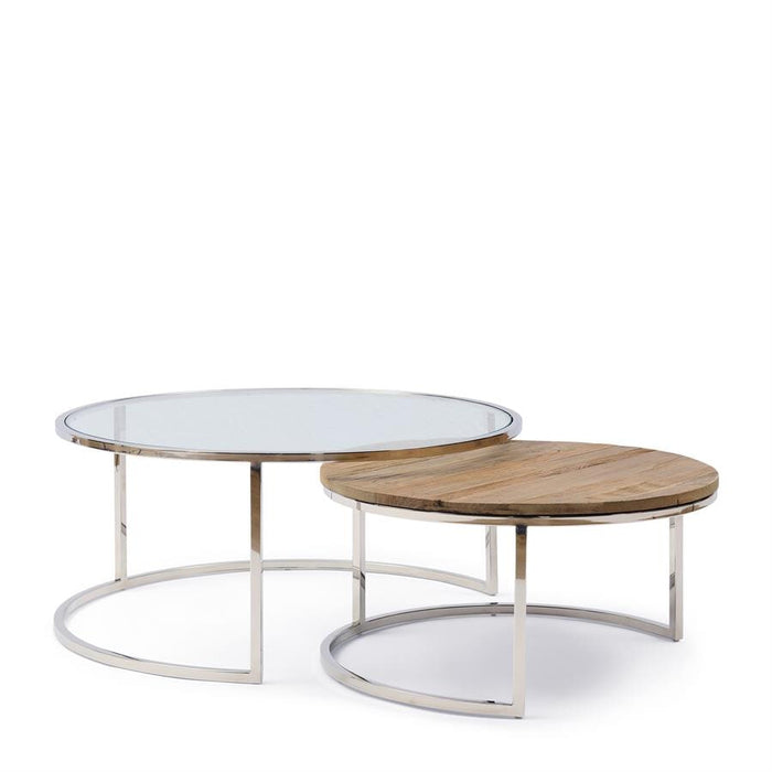 Rivièra Maison Ronde Salontafel Soho Iepenhout en glas, Set van 2 stuks - Naturel