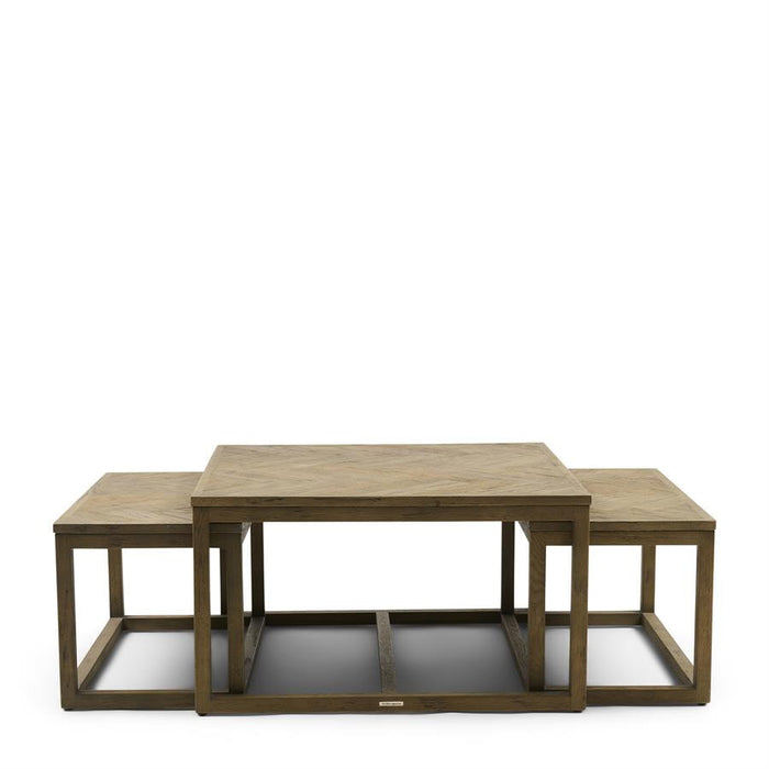 Rivièra Maison Salontafel Harbour Island Eikenhout, Set van 3 stuks - Bruin - Vierkant
