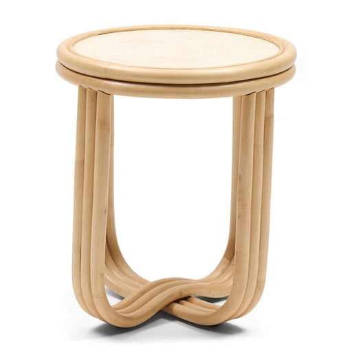 Rivièra Maison Ronde Bijzettafel Sant Miquel Marmer en rattan, 40cm - Naturel