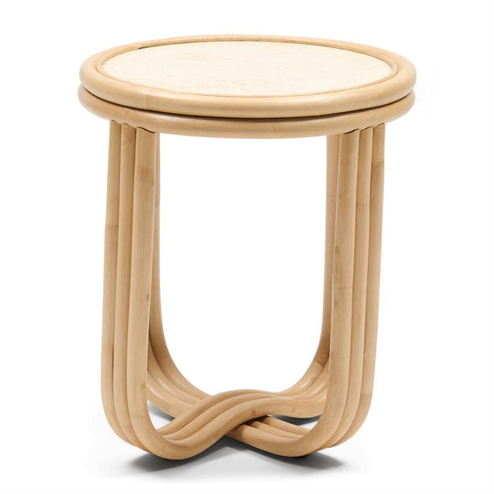 Rivièra Maison Ronde Bijzettafel Sant Miquel Marmer en rattan, 40cm - Naturel