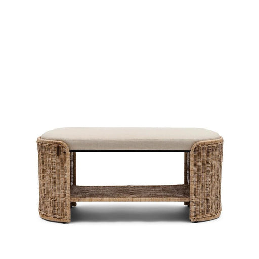 Rivièra Maison Bankje Gili Rattan & Linnen, 110cm - Naturel