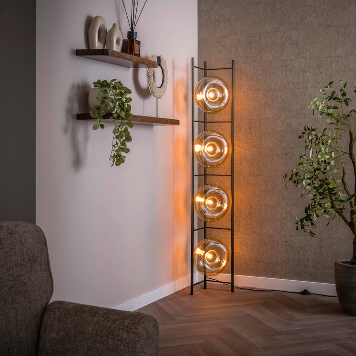 LifestyleFurn Vloerlamp Montrell Amber glas, 4-lamps - Bruin