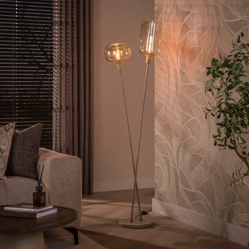 LifestyleFurn Vloerlamp Faiga Glas en beige metaal, 2-lamps