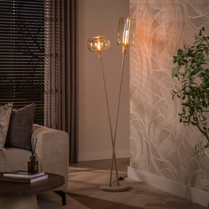 LifestyleFurn Vloerlamp Faiga Glas en beige metaal, 2-lamps