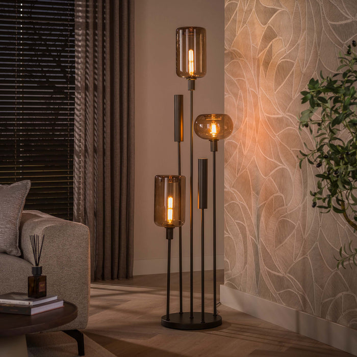 LifestyleFurn Vloerlamp Faiga Glas en bruin metaal, 2+3-lamps