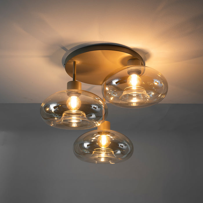 LifestyleFurn Plafondlamp Faiga Glas en beige metaal, 3-lamps