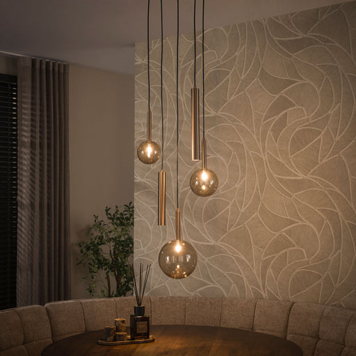 LifestyleFurn Hanglamp Thadius Glas en metaal, 5-lamps - Brons