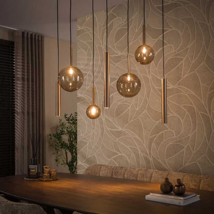 LifestyleFurn Hanglamp Thadius Glas en metaal, 7-lamps - Brons