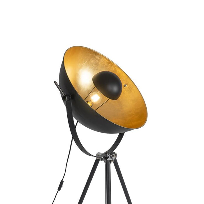 Vloerlamp zwart goud verstelbaar tripod - Magnax