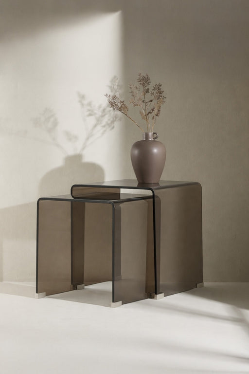 Nohr Bijzettafel Rockwell Glas, Set van 2 stuks - Bruin - Vierkant - ThatLyfeStyle