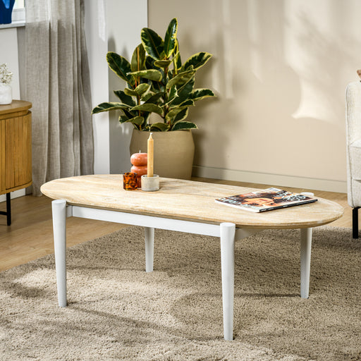 BASE Ovale Salontafel Devoris Mangohout, 120 x 60cm - Naturel/Wit - Ovaal