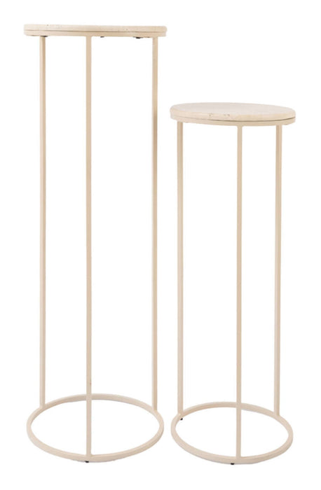 Light & Living Zuil Ricardo Travertin & Metaal, Set van 2 stuks - Zand/Beige - Rond