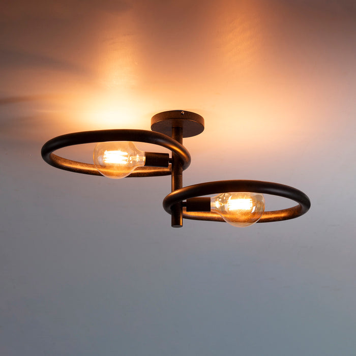 LifestyleFurn Plafondlamp Joelle Artic black finish, 2-lamps - Artic zwart