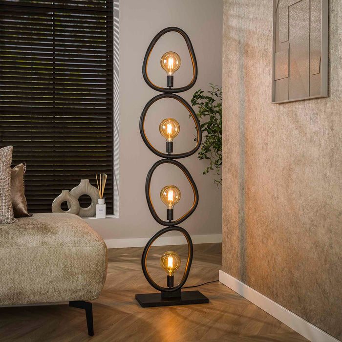 LifestyleFurn Organische Vloerlamp Joelle 4-lamps, Artic Black finish - Artic zwart