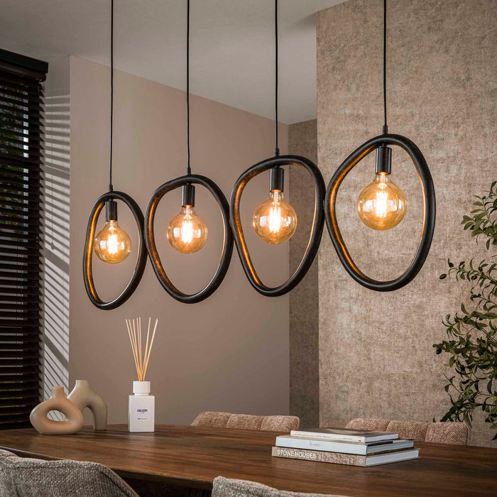 LifestyleFurn Organische Hanglamp Joelle 4-lamps, Artic Black finish - Artic zwart