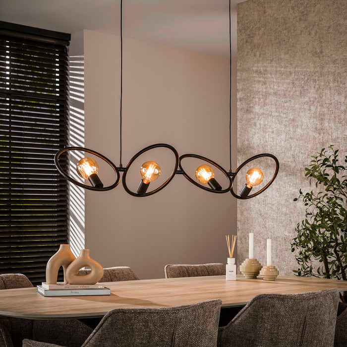 LifestyleFurn Hanglamp Davion Artic black finish, 4-lamps - Artic zwart