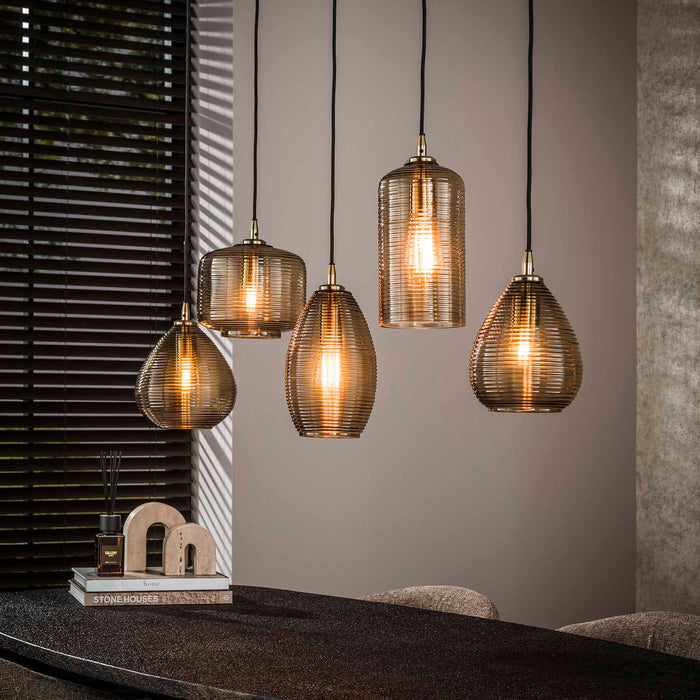 LifestyleFurn Hanglamp Kirin Glas, 5-lamps - Smoke bruin glas