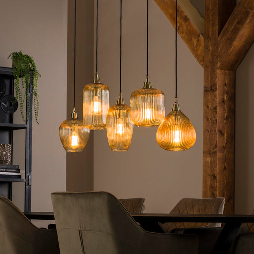 LifestyleFurn Hanglamp Zarek Glas 5-lamps - Amber - ThatLyfeStyle