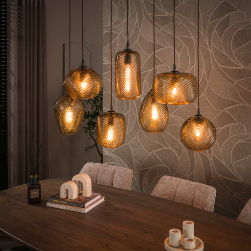 LifestyleFurn Hanglamp Ramond 4+3-lamps - Smoke bruin