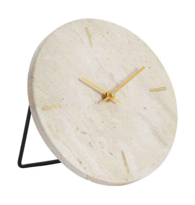 Light & Living Tafelklok Jenay Travertin, Ø20cm - Zand - Rond