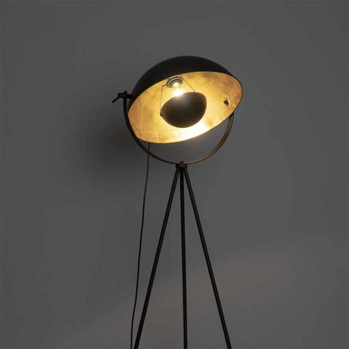 Vloerlamp zwart goud 42 cm verstelbaar tripod - Magnax