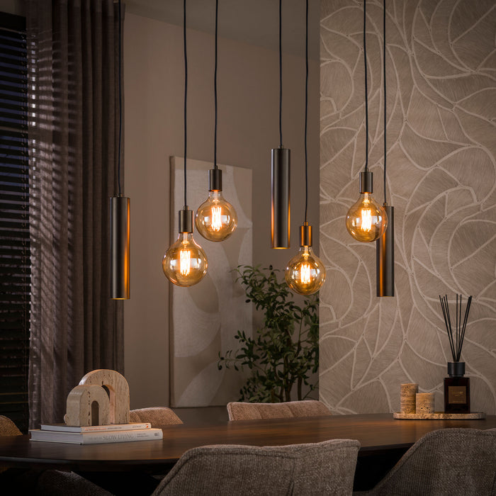 LifestyleFurn Hanglamp Rayland 4+3-lamps - Bruin