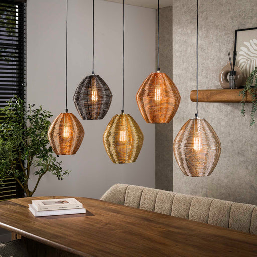 LifestyleFurn Hanglamp Dijon Web mix, 5-lamps - Mat nikkel mix color