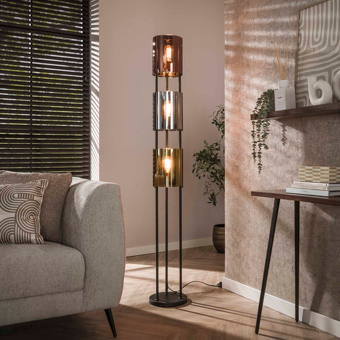 LifestyleFurn Vloerlamp Harout Glas, 3-lamps - Artic zwart