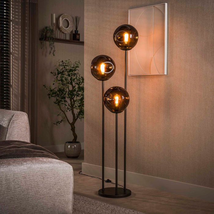 LifestyleFurn Vloerlamp Yair Glas, 3-lamps - Sienna Bruin