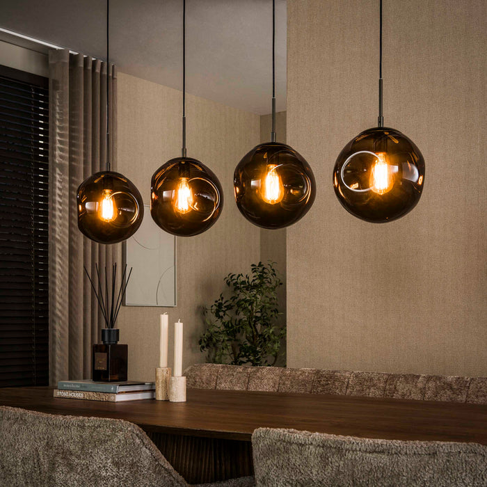 LifestyleFurn Hanglamp Yair Glas, 4-lamps - Sienna Bruin