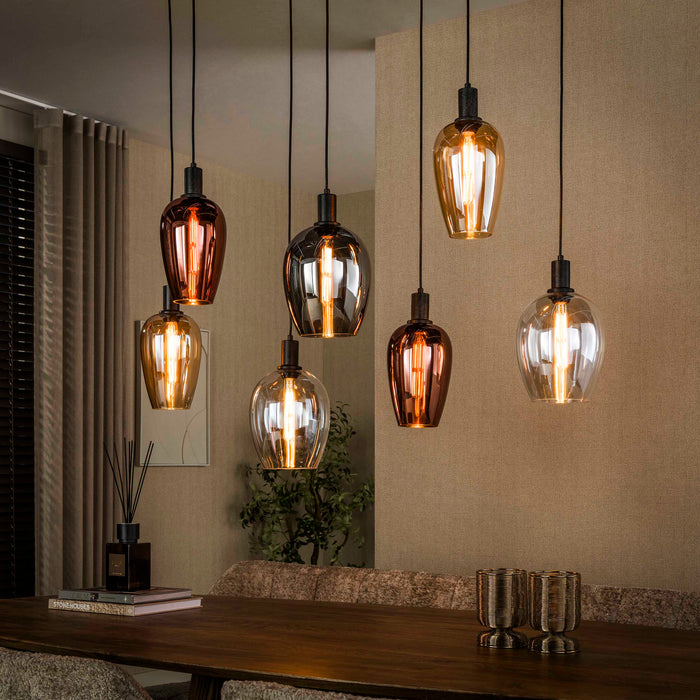 LifestyleFurn Hanglamp Ilda Glas, 7-lamps - Bruin - ThatLyfeStyle