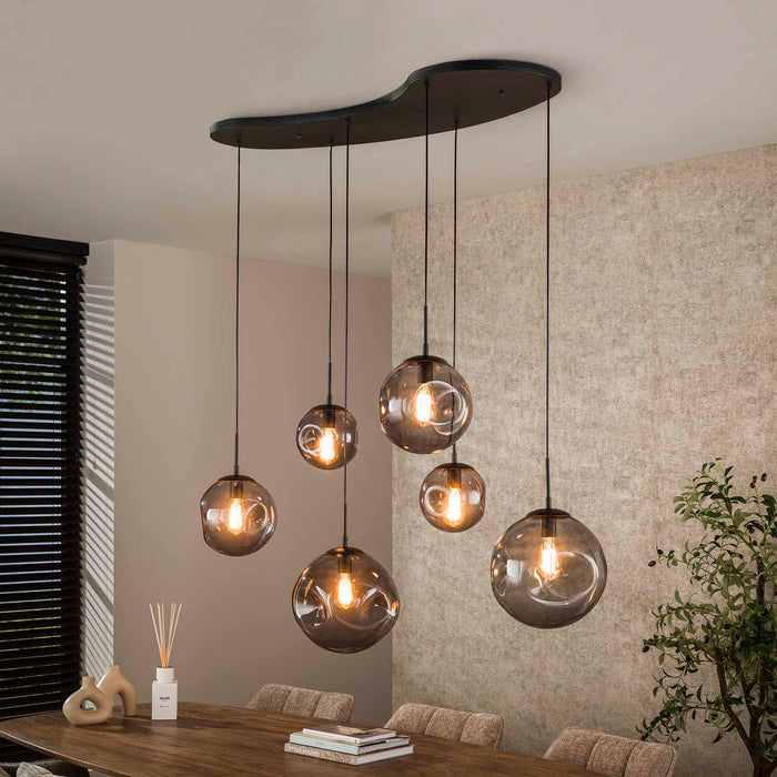 LifestyleFurn Hanglamp Noriko 6-lamps, Artic Black finish - Artic zwart