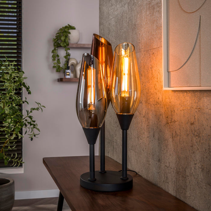 LifestyleFurn Tafellamp Luvia Gemixt glas, 3-lamps - Bruin