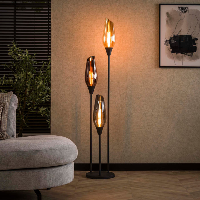 LifestyleFurn Vloerlamp Luvia Gemixt glas, 168cm hoog - Zwart