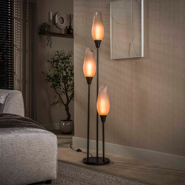 LifestyleFurn Vloerlamp Luvia Frosted Glas, 3-lamps - Sienna Bruin