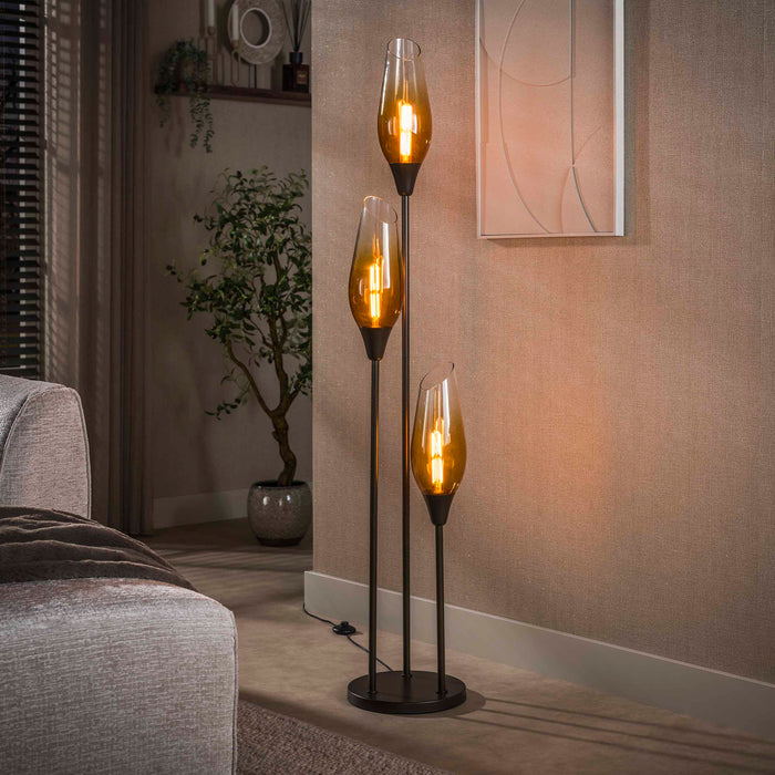 LifestyleFurn Vloerlamp Luvia Glas, 3-lamps - Sienna Bruin