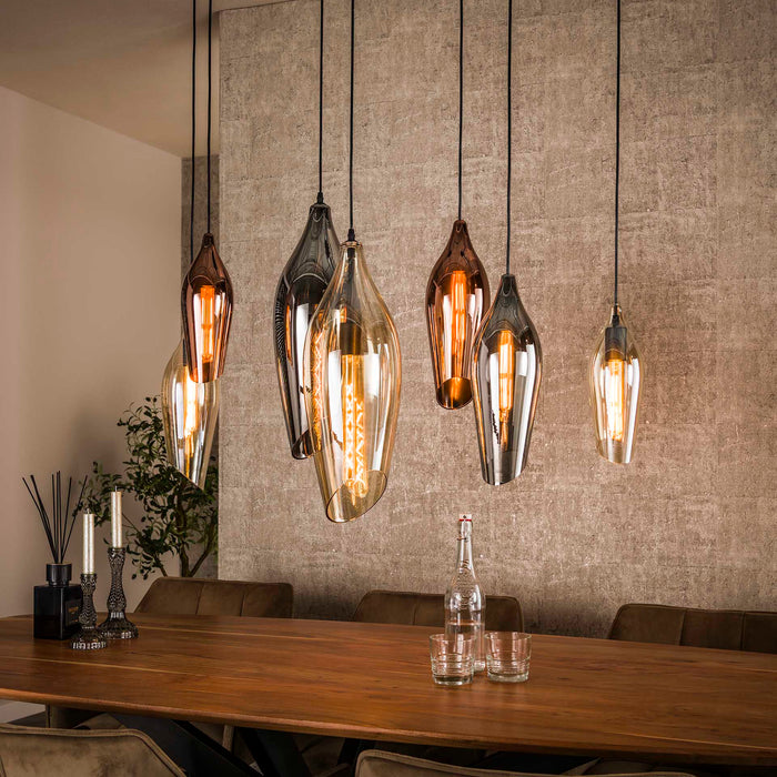 LifestyleFurn Hanglamp Luvia Glas, 4+3-lamps - Zwart