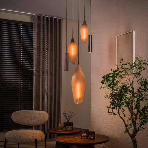 LifestyleFurn Hanglamp Luvia 5-lamps getrapt - Sienna bruin