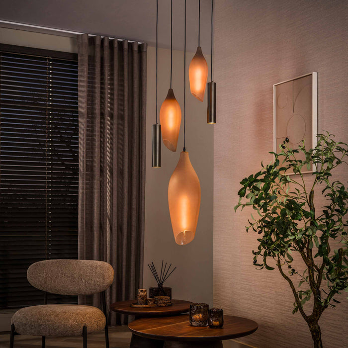LifestyleFurn Hanglamp Luvia 5-lamps getrapt - Sienna bruin