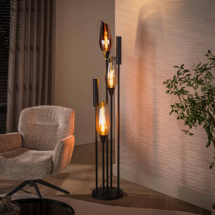 LifestyleFurn Vloerlamp Luvia Glas, 5-lamps - Zwart