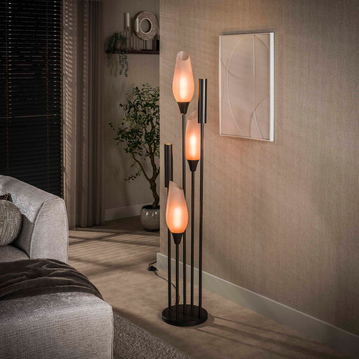 LifestyleFurn Vloerlamp Luvia Frosted Glas, 5-lamps - Sienna Bruin