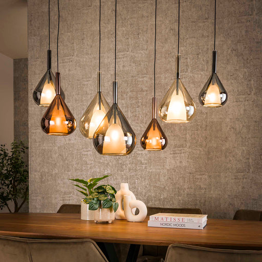 LifestyleFurn Hanglamp Cristine Glas, 4+3-lamps - Zwart