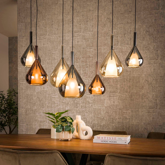 LifestyleFurn Hanglamp Cristine Glas, 4+3-lamps - Zwart
